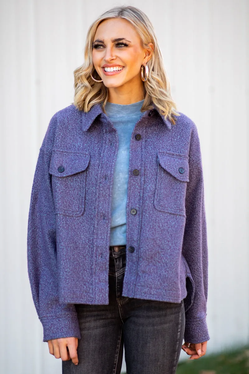 Dusty Blue and Purple Textured Shacket