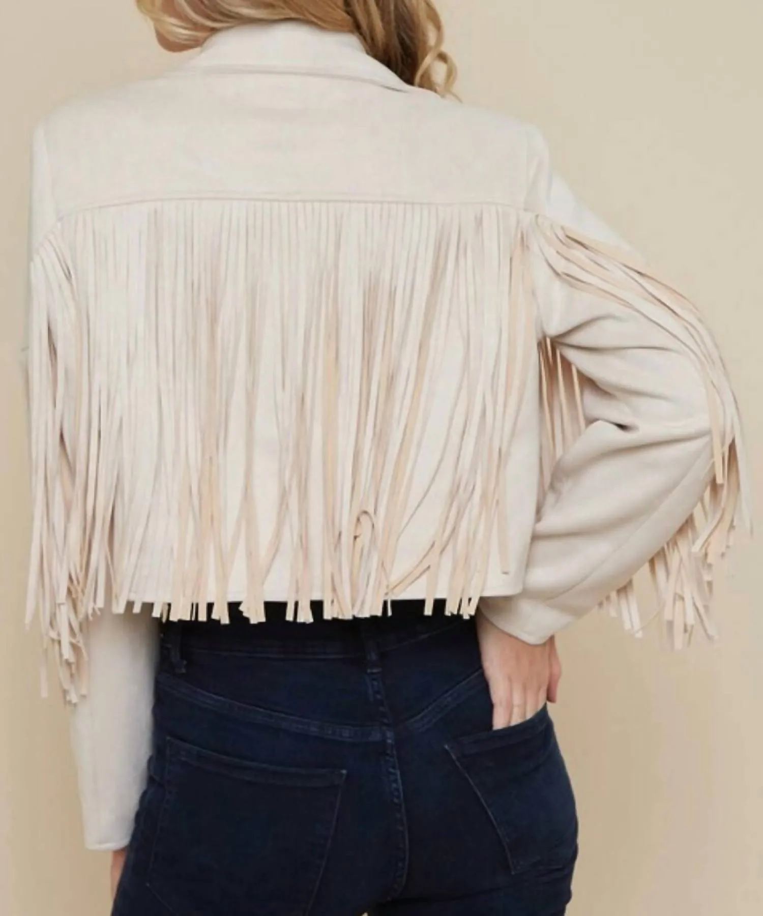Dutton Suede Fringe Motto Jackets In Cream