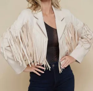 Dutton Suede Fringe Motto Jackets In Cream