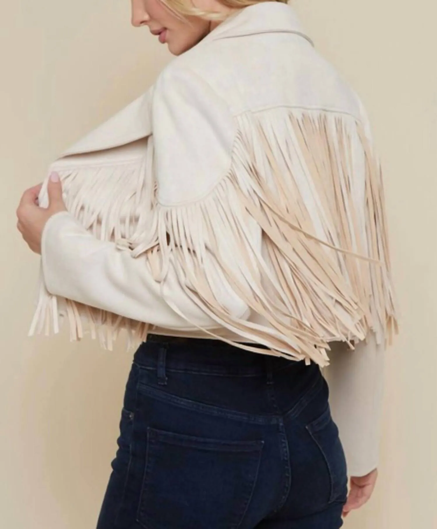 Dutton Suede Fringe Motto Jackets In Cream