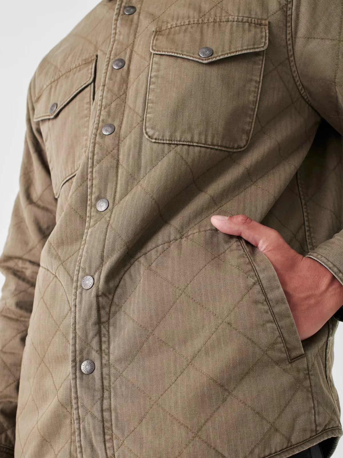 FAHERTY DOUG GOOD FEATHER REVERSIBLE BONDI JACKET IN OLIVE/BLACK STAR NATION