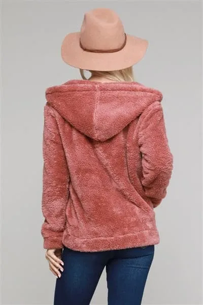 Faux Fur Teddy Bear Zip Up Hoodie Jacket Mauve - Pack of 6