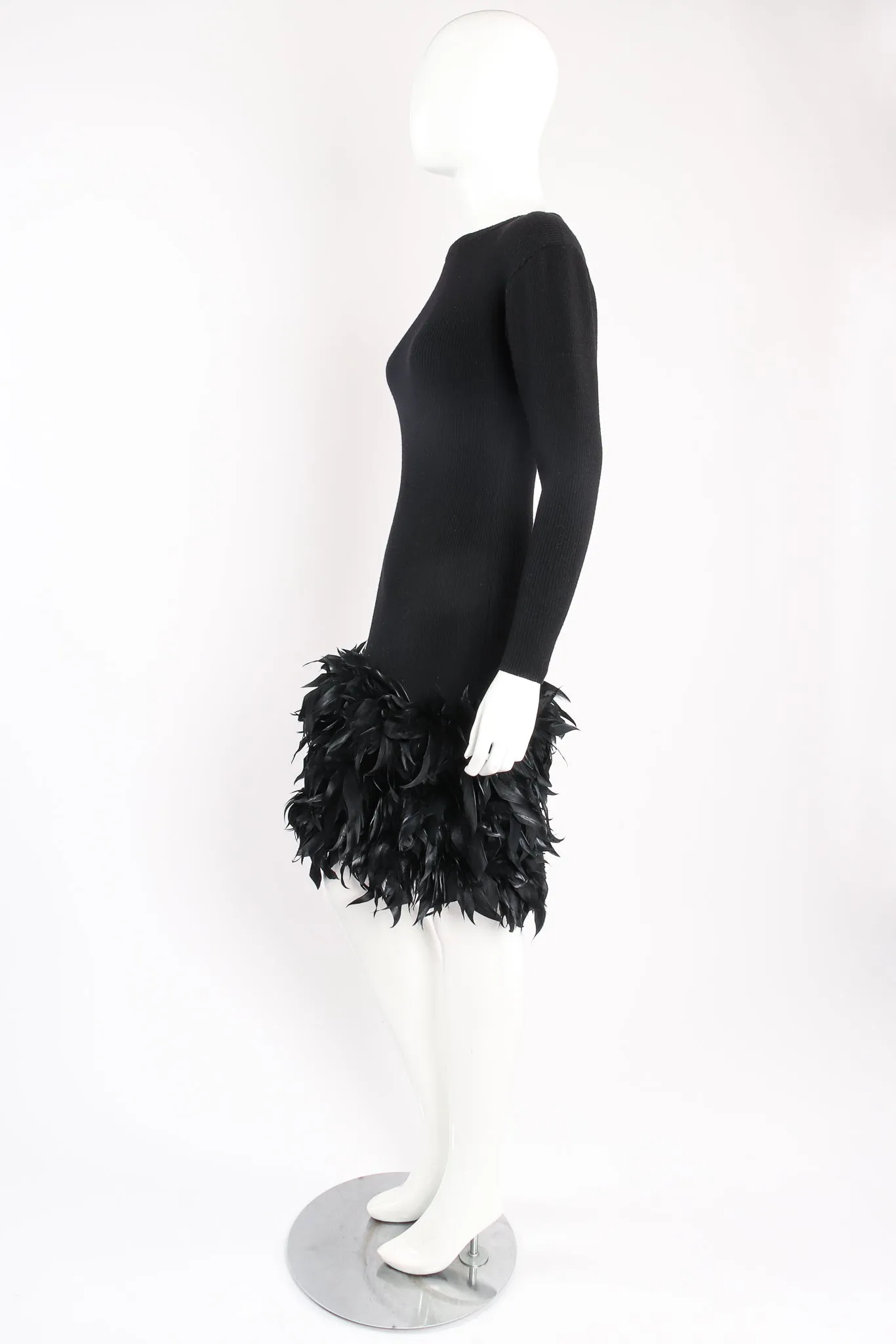 Feather Trimmed Sweater Knit Dress
