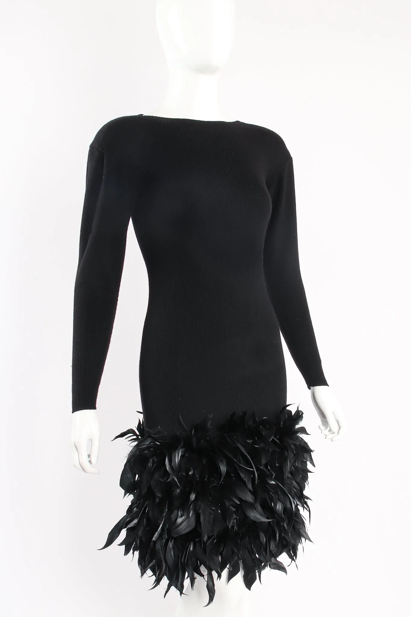 Feather Trimmed Sweater Knit Dress