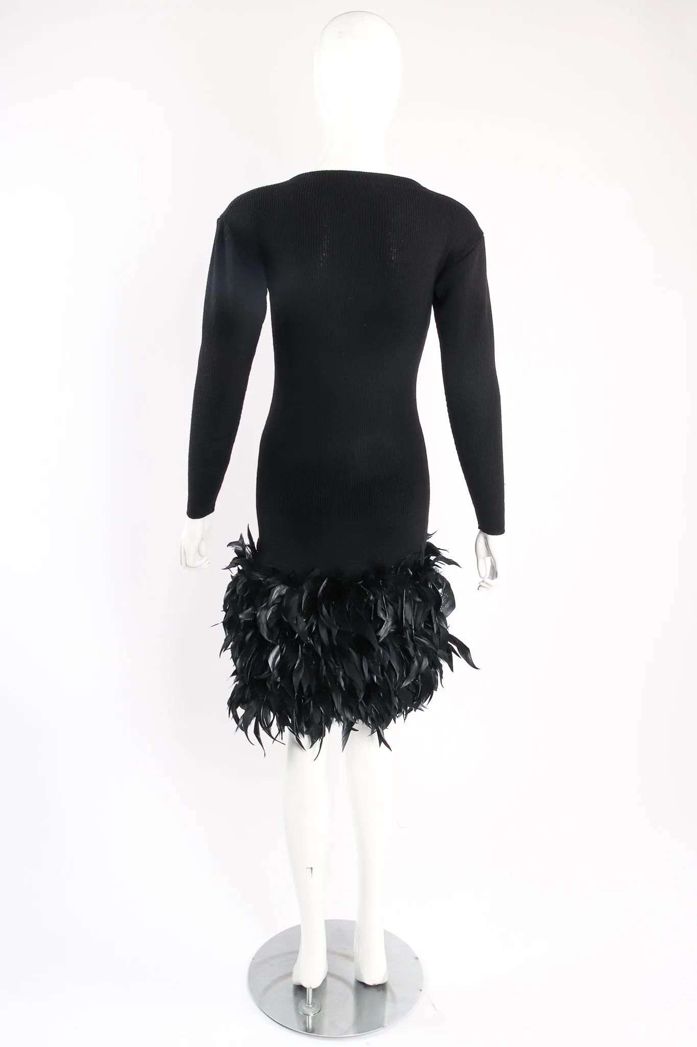 Feather Trimmed Sweater Knit Dress