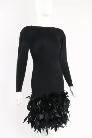 Feather Trimmed Sweater Knit Dress