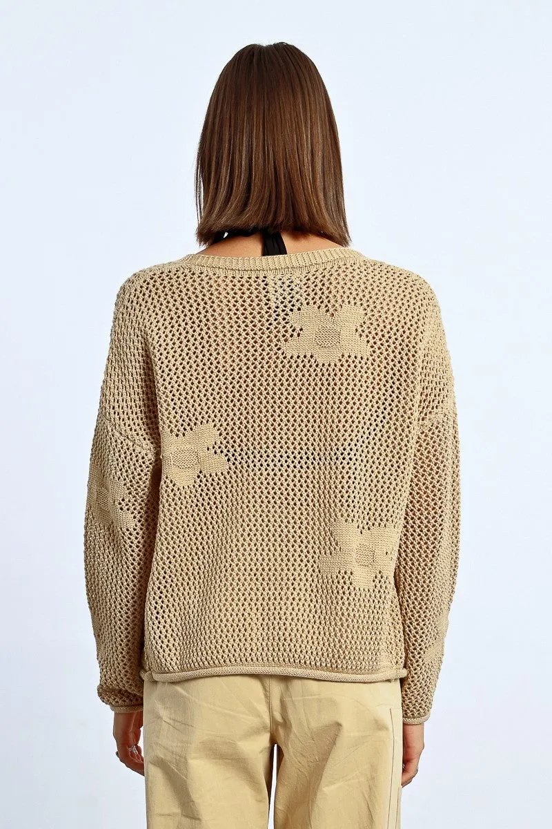 Flower Crochet Open Cardigan