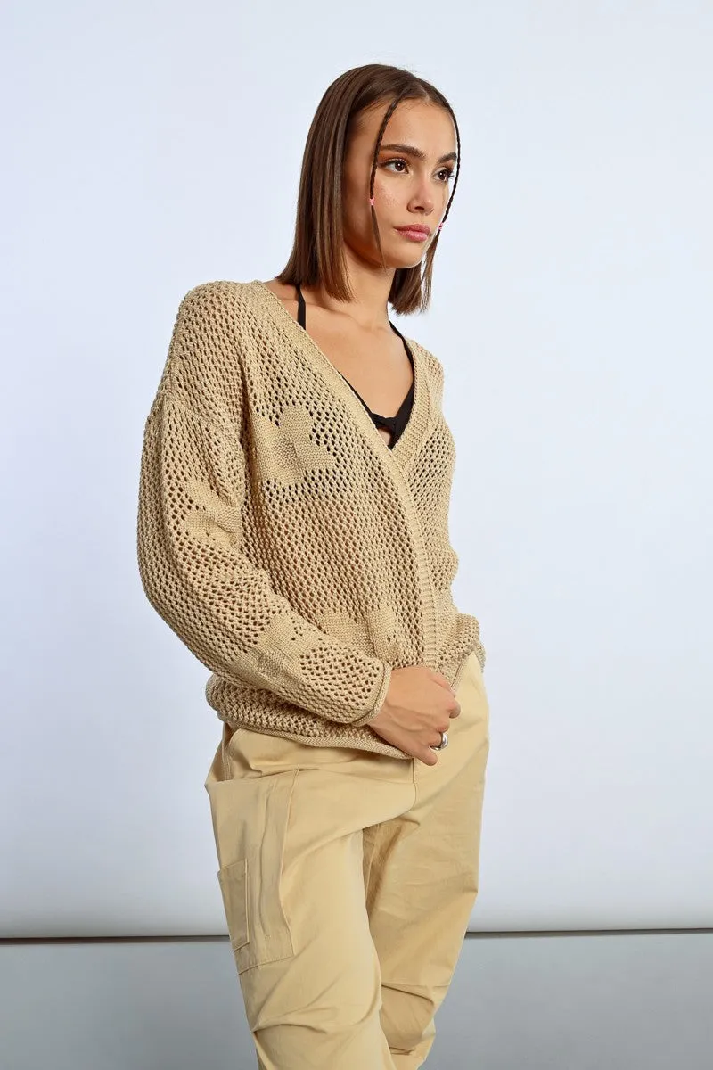 Flower Crochet Open Cardigan