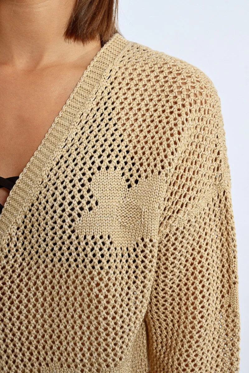 Flower Crochet Open Cardigan