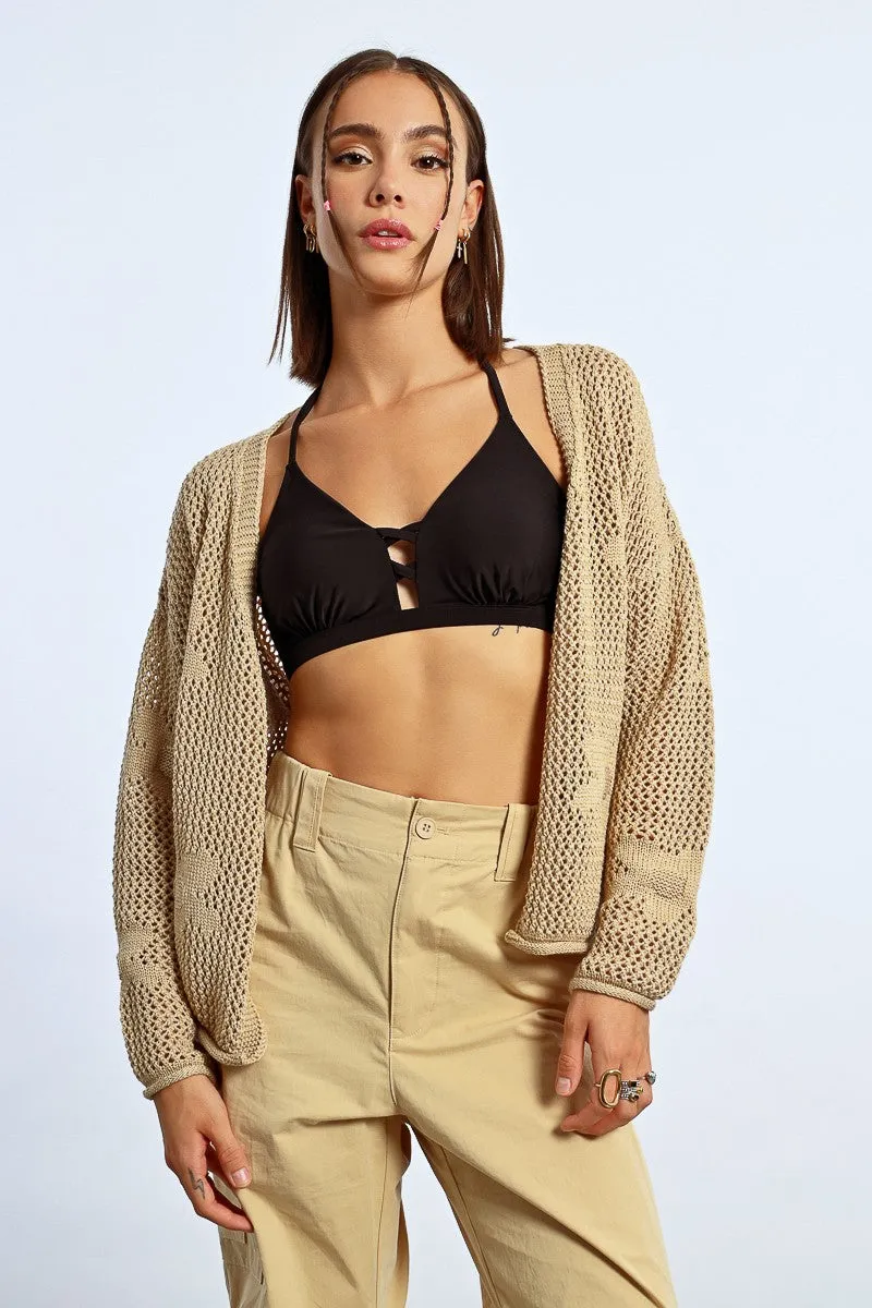 Flower Crochet Open Cardigan