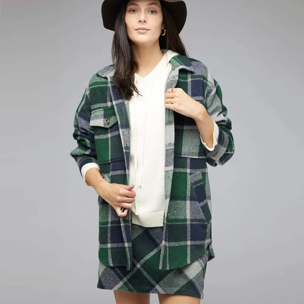 GRACIE -  Plaid Charm Oversized Shirt Jacket