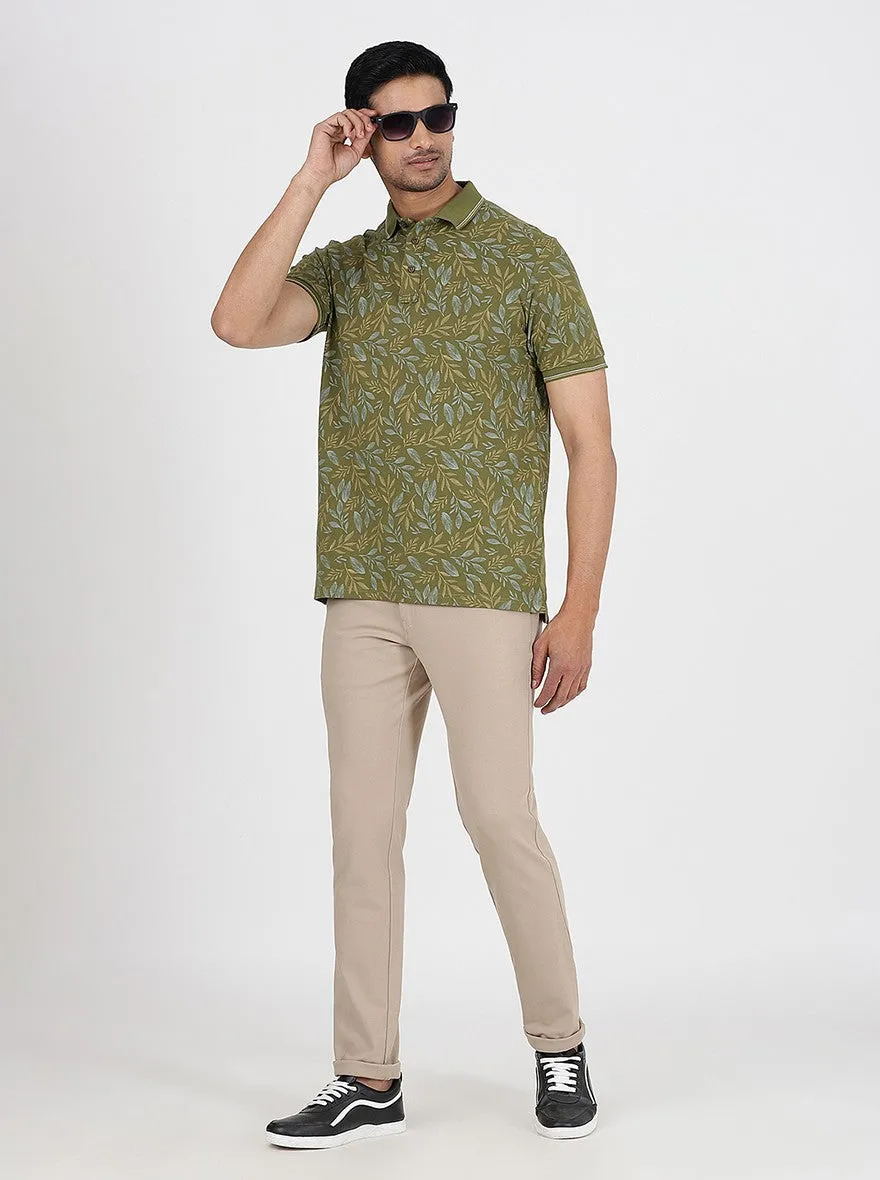 Green Printed Slim Fit Polo T-Shirt | JadeBlue