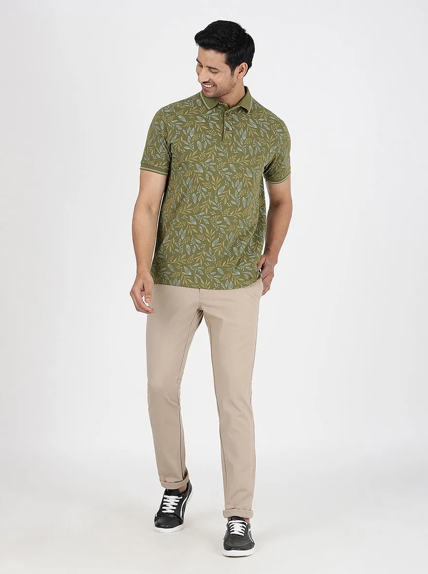 Green Printed Slim Fit Polo T-Shirt | JadeBlue