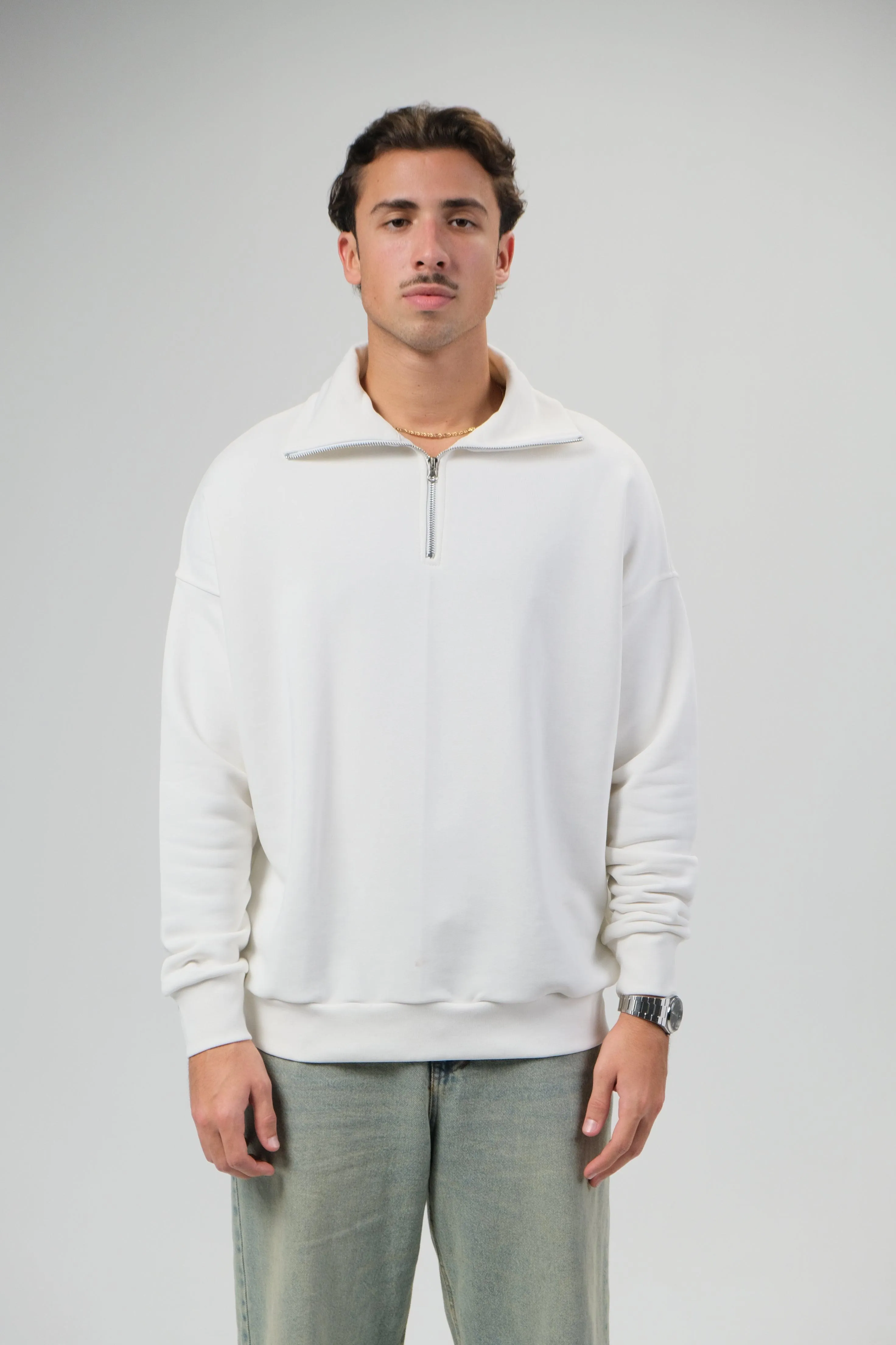 HALF ZIP SWEATER - WHITE