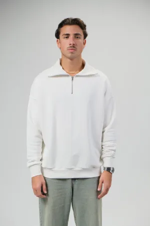 HALF ZIP SWEATER - WHITE