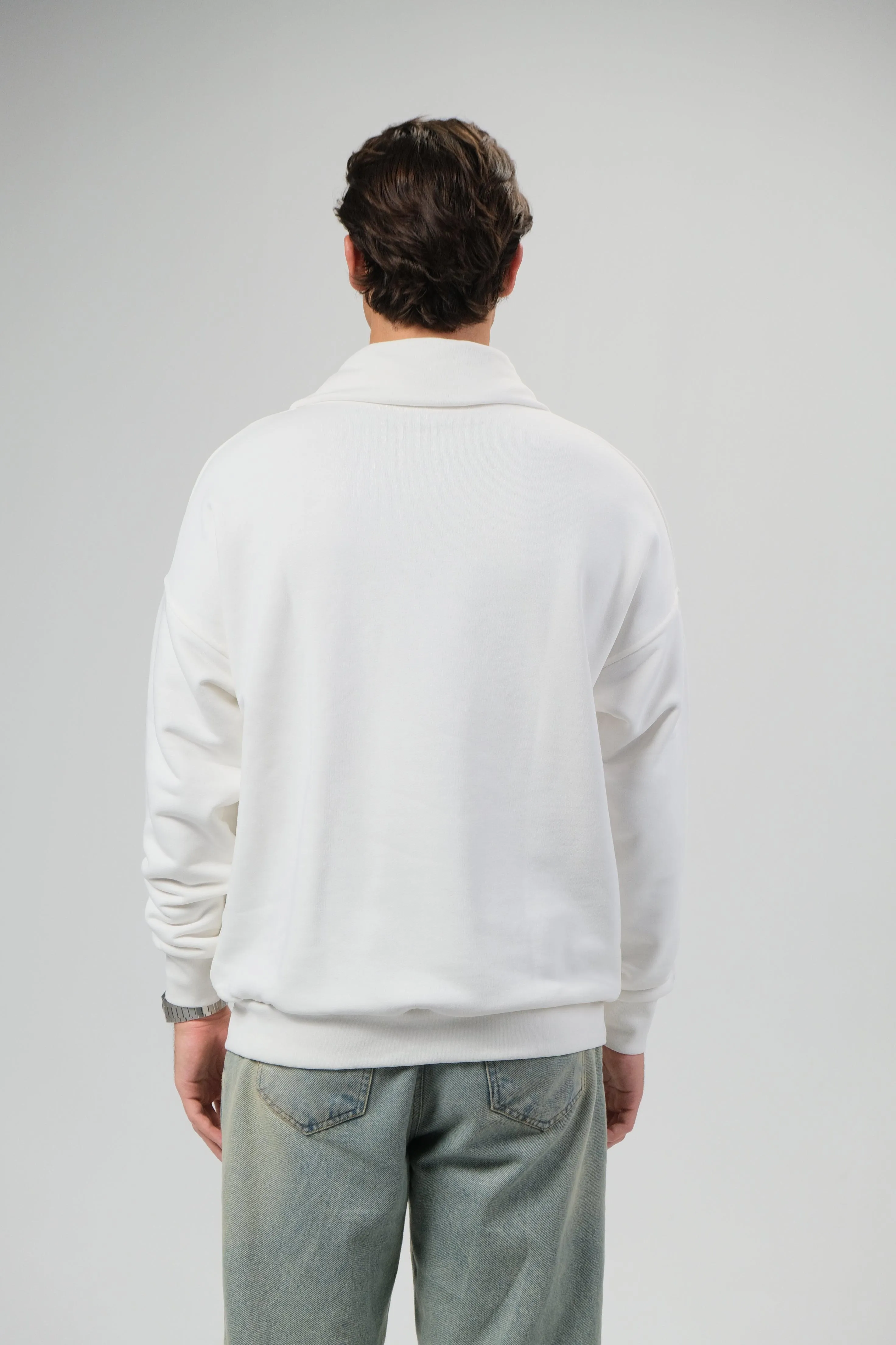 HALF ZIP SWEATER - WHITE