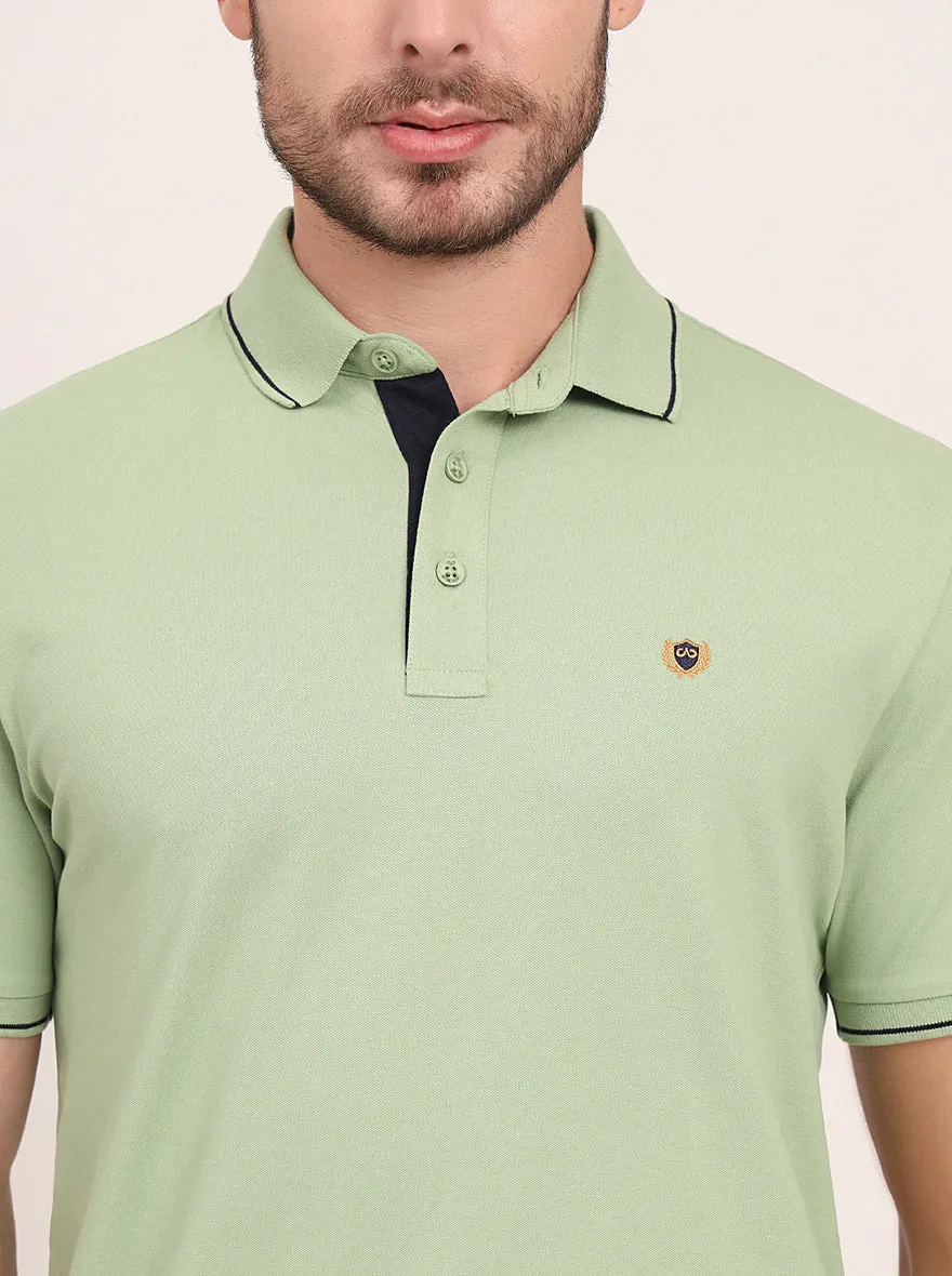 Herbal Green Solid Slim Fit Polo T-Shirt | JadeBlue