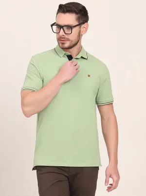 Herbal Green Solid Slim Fit Polo T-Shirt | JadeBlue