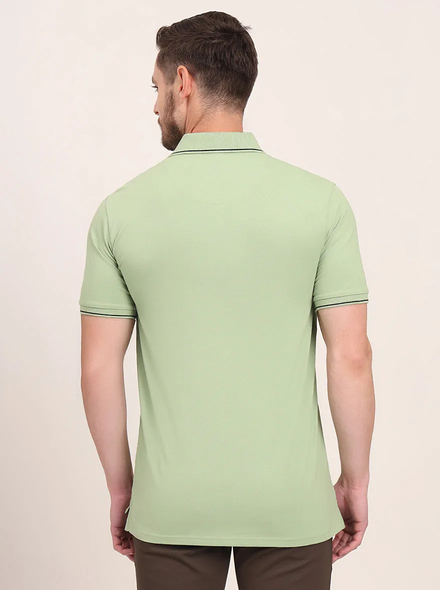 Herbal Green Solid Slim Fit Polo T-Shirt | JadeBlue