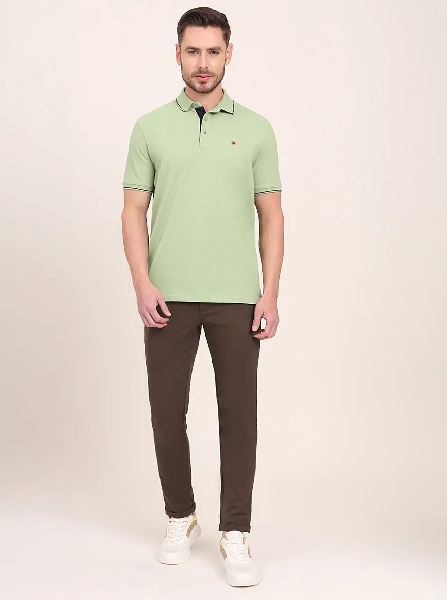 Herbal Green Solid Slim Fit Polo T-Shirt | JadeBlue
