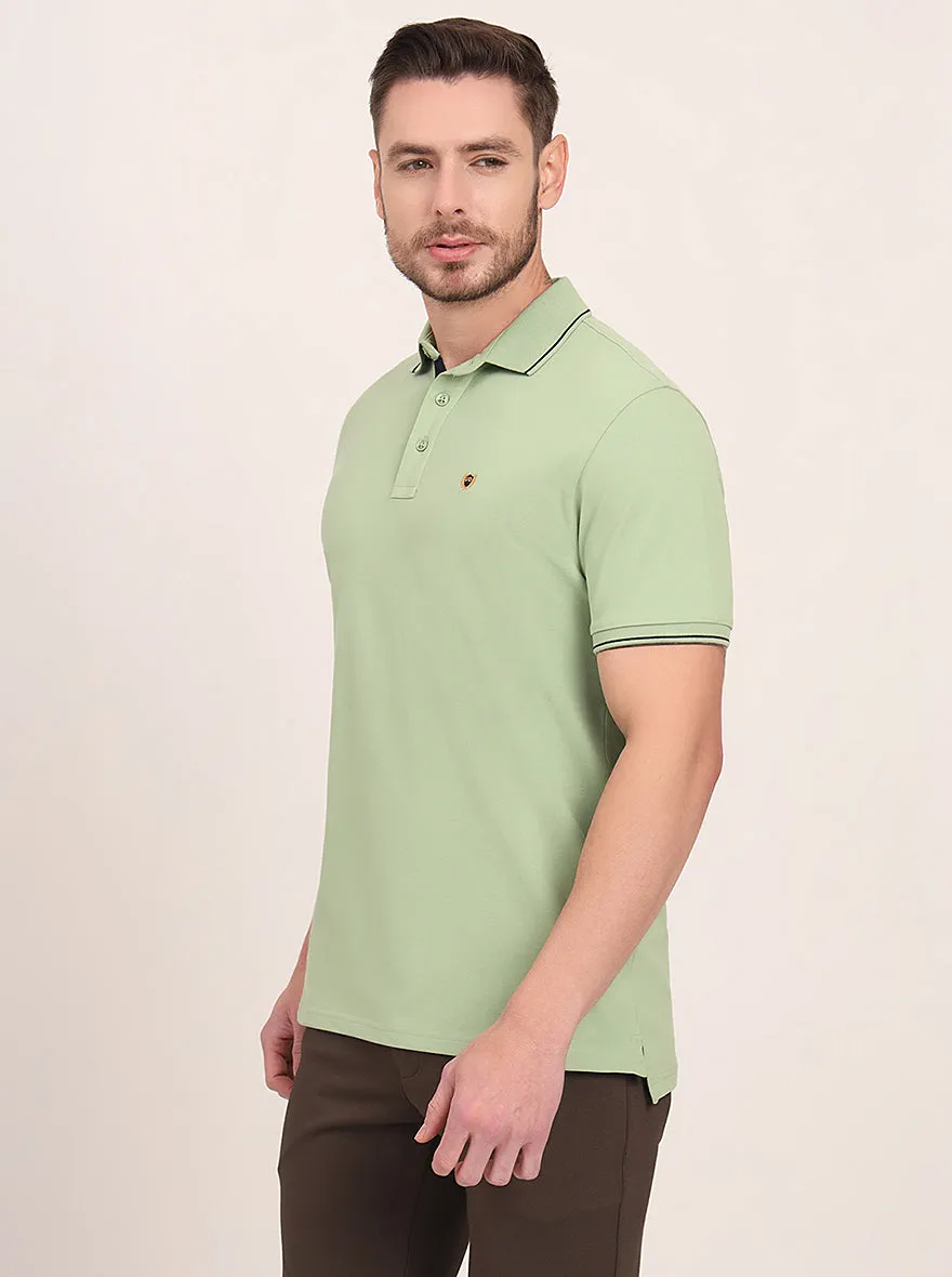 Herbal Green Solid Slim Fit Polo T-Shirt | JadeBlue