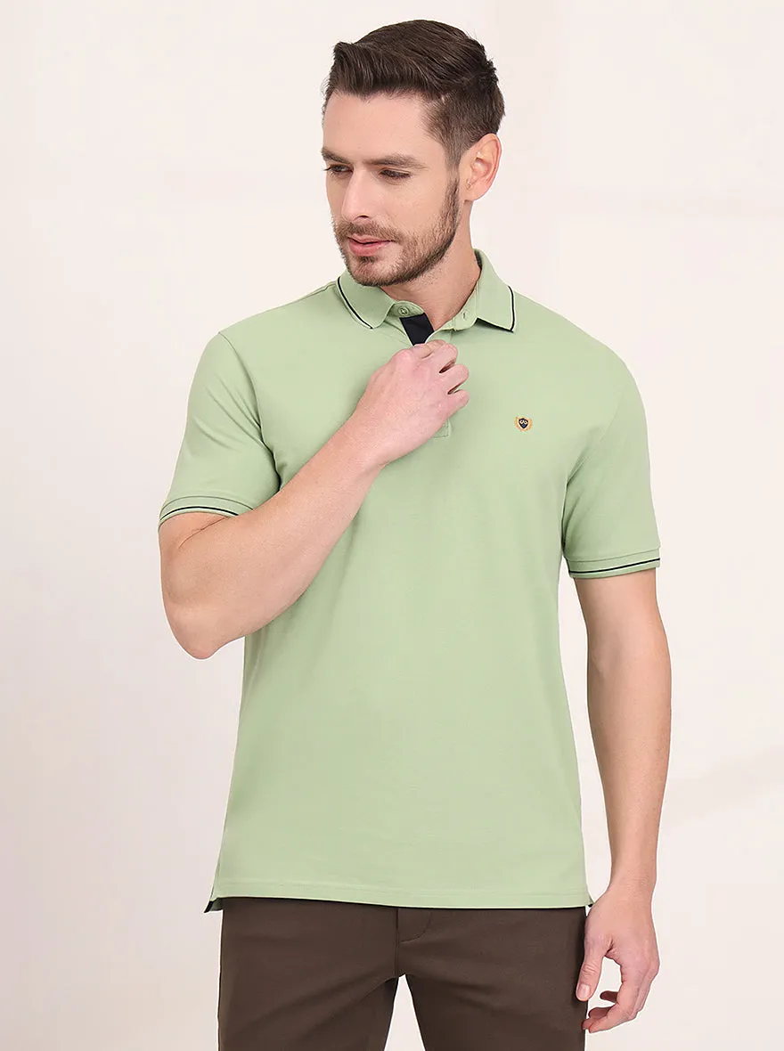 Herbal Green Solid Slim Fit Polo T-Shirt | JadeBlue