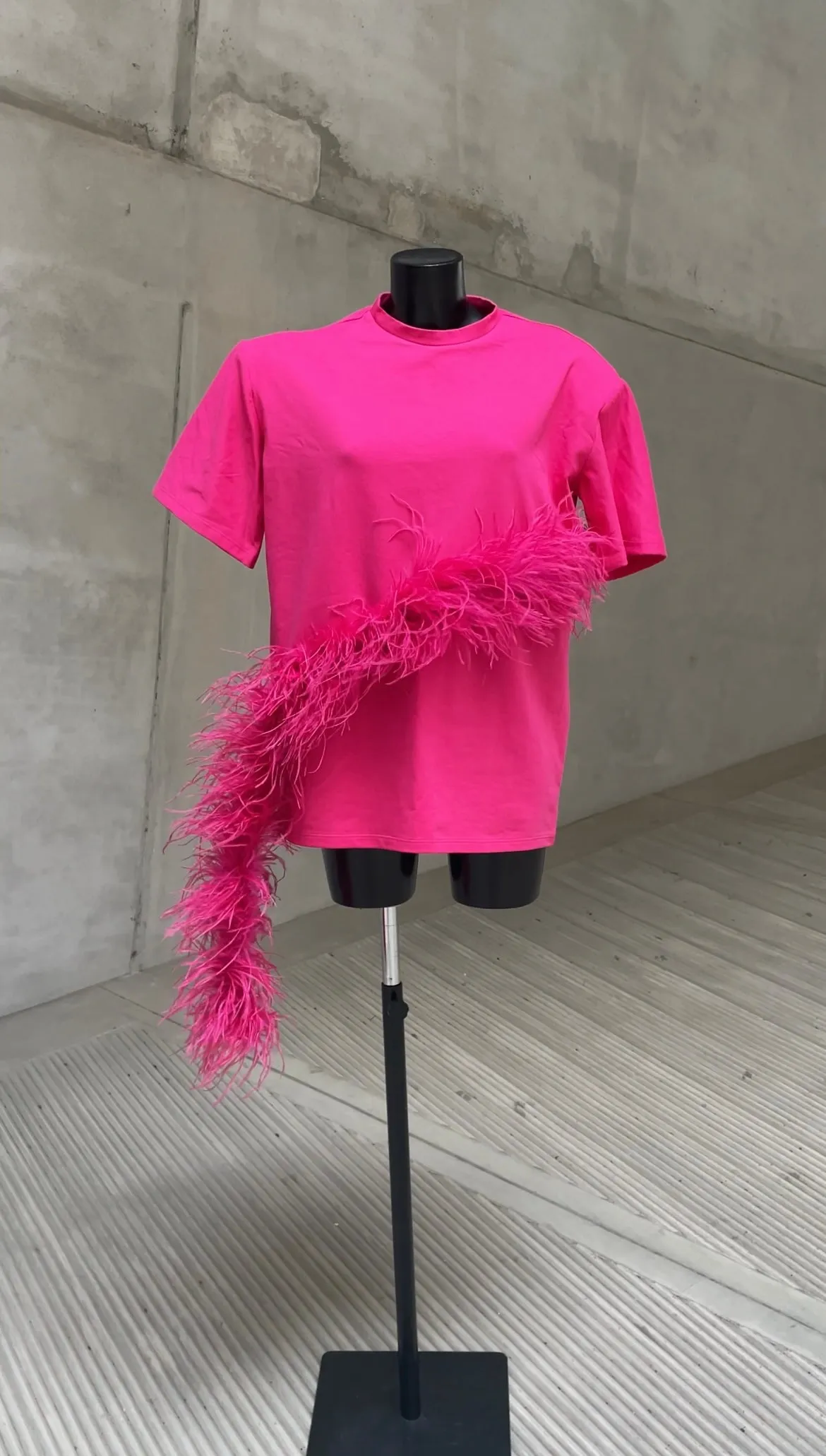 Hot Pink Oversized Feather T Shirt
