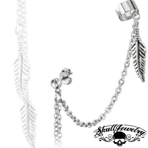 'Josefine' Feather Dangles w/ Stud Chain Earring & End Clip (#e004)
