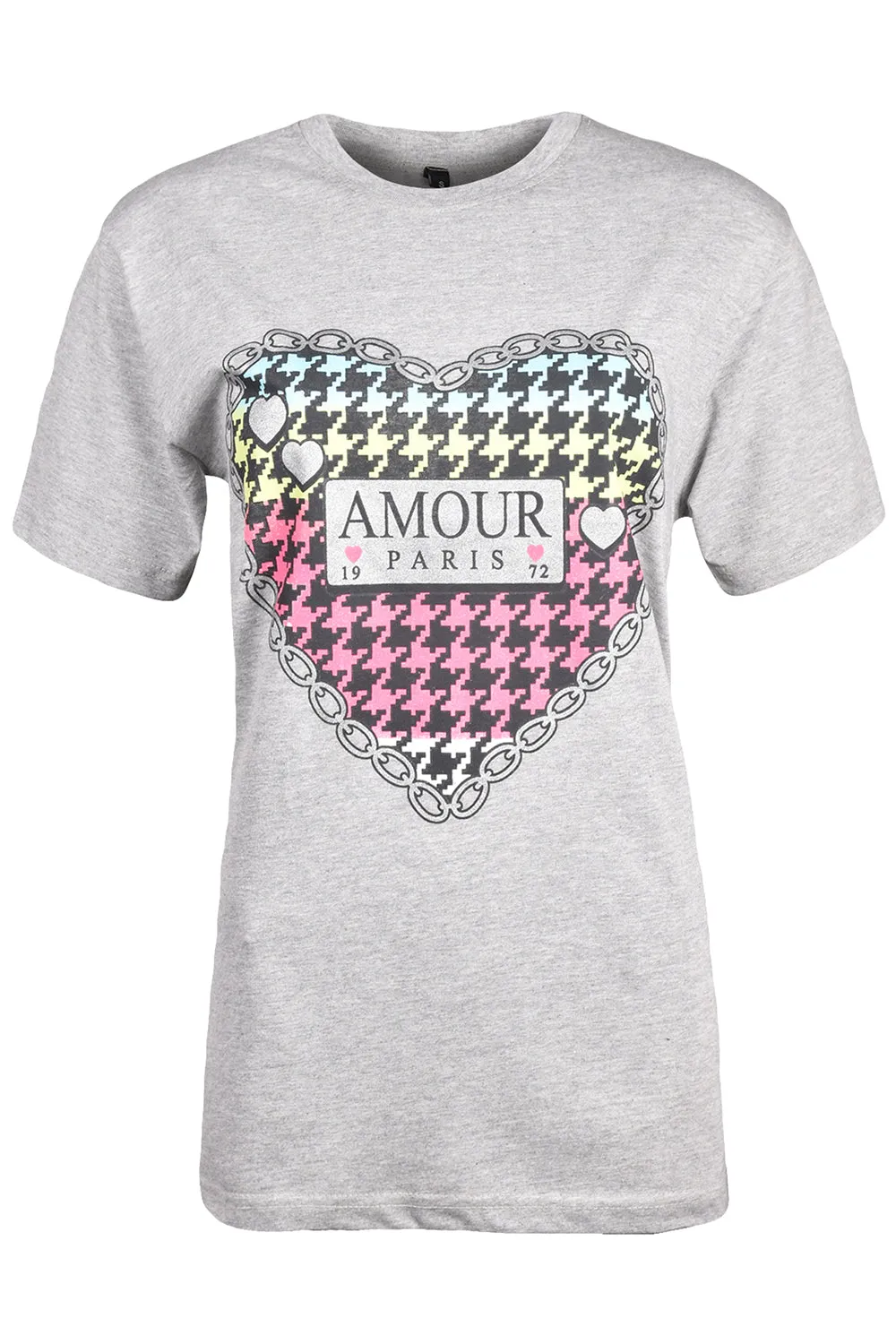 Ladies Grey Heart Amour Print T-Shirt