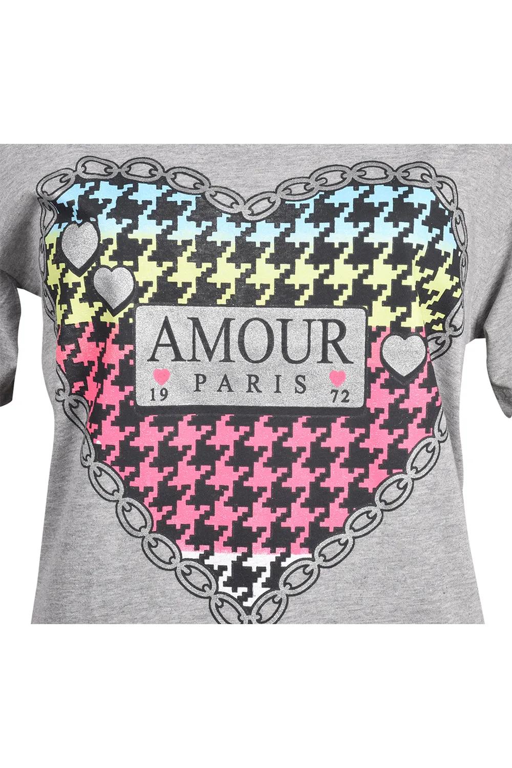 Ladies Grey Heart Amour Print T-Shirt