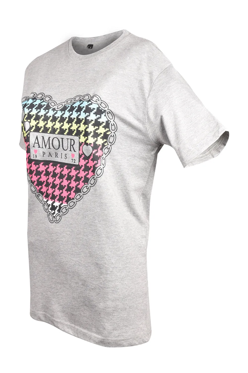 Ladies Grey Heart Amour Print T-Shirt