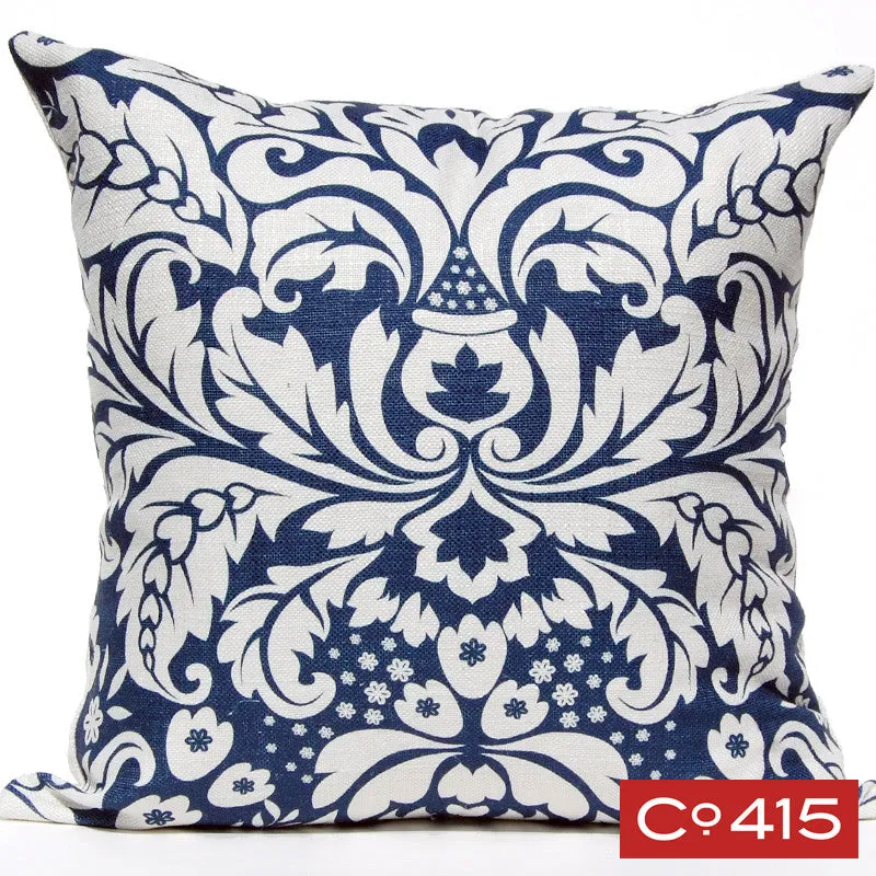 Large Damask Pillow - Navy