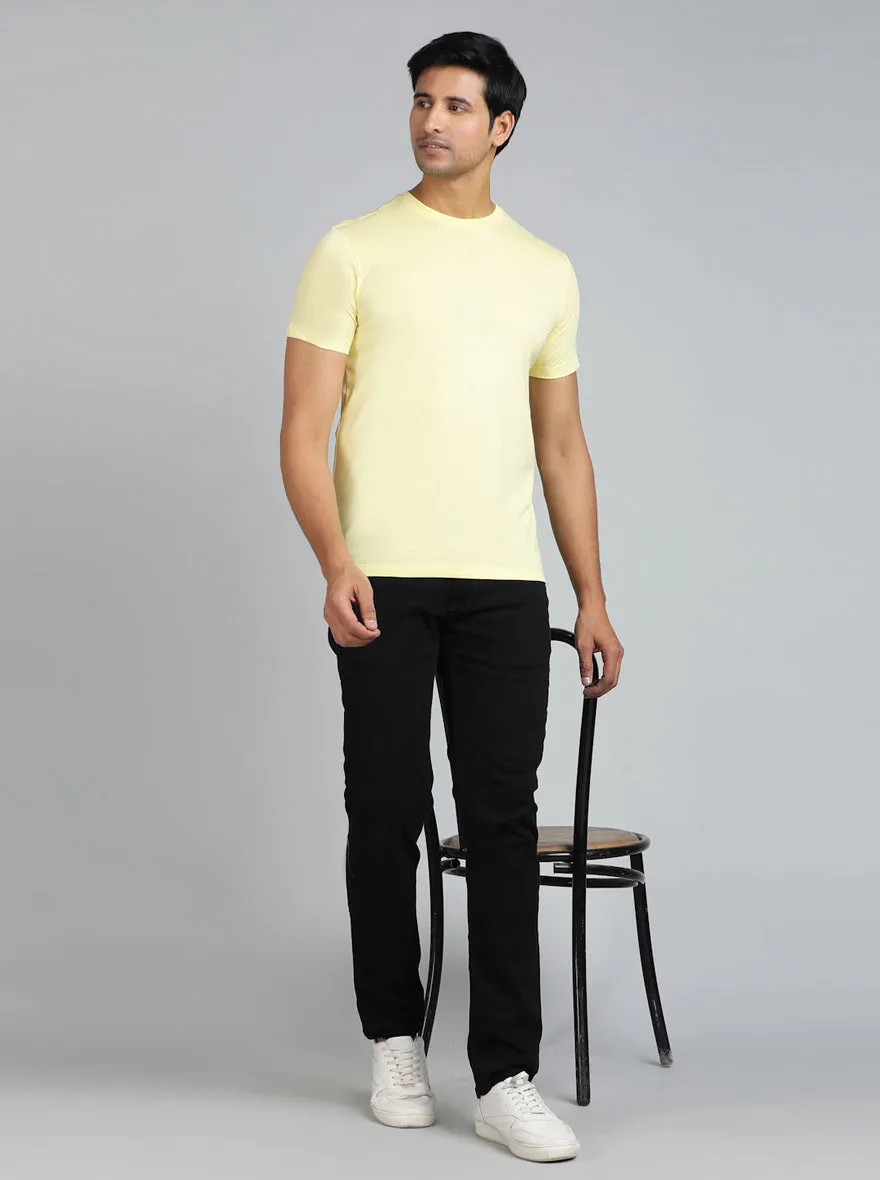 Light Yellow Solid Slim Fit T-Shirt | JadeBlue