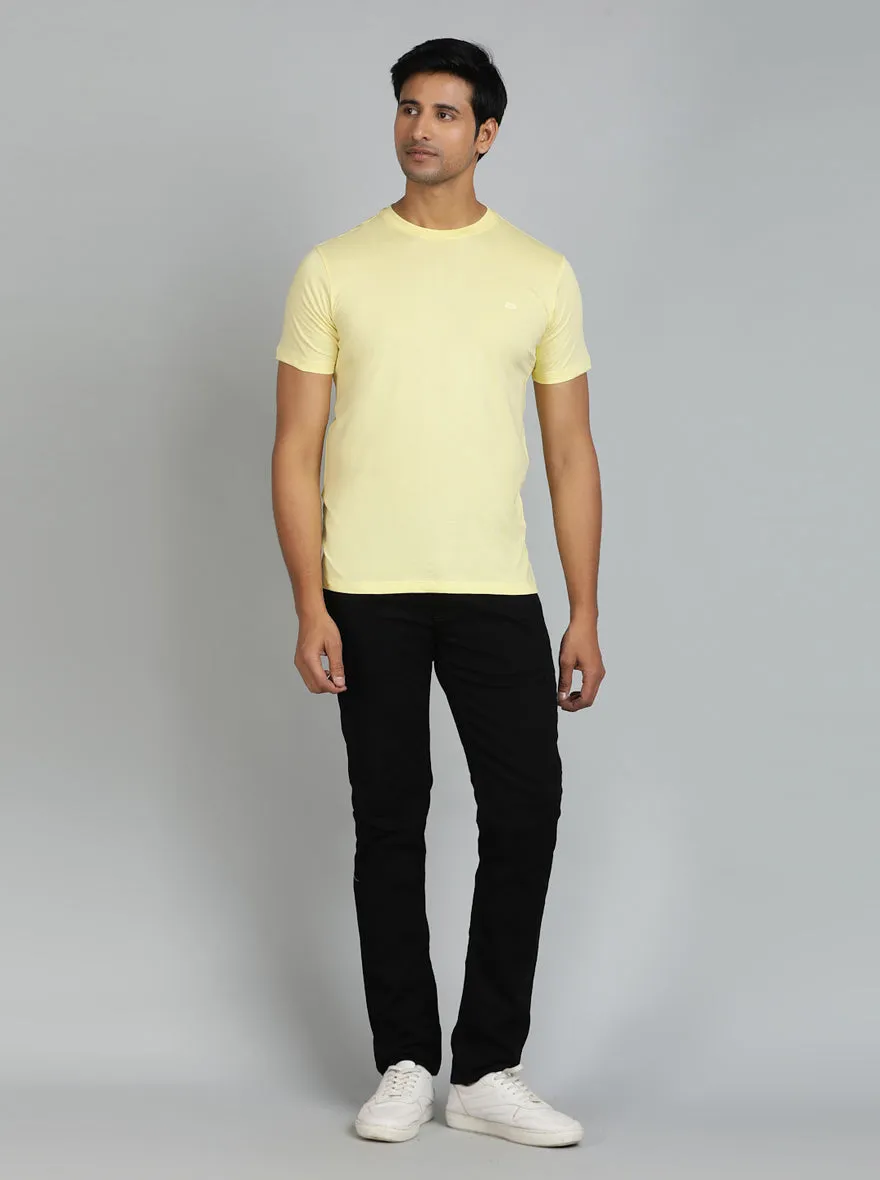Light Yellow Solid Slim Fit T-Shirt | JadeBlue