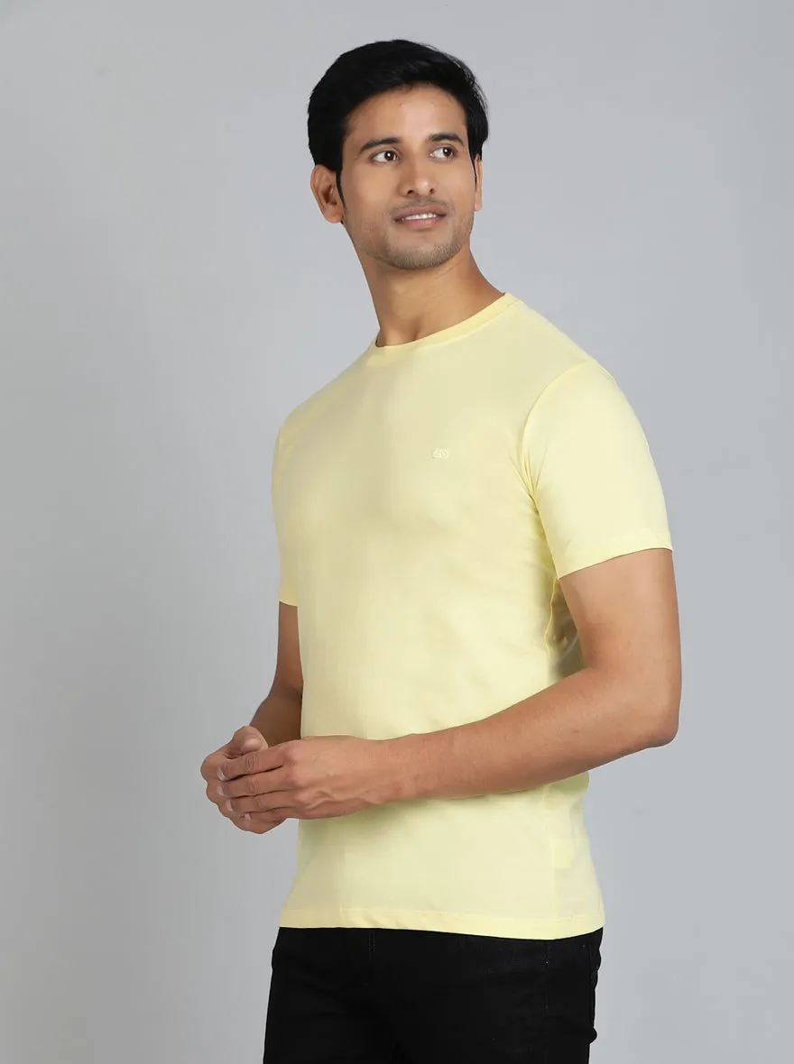 Light Yellow Solid Slim Fit T-Shirt | JadeBlue