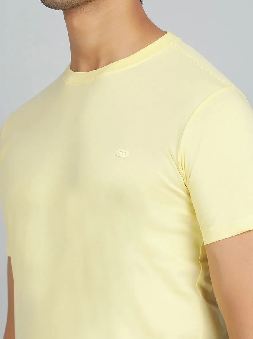 Light Yellow Solid Slim Fit T-Shirt | JadeBlue