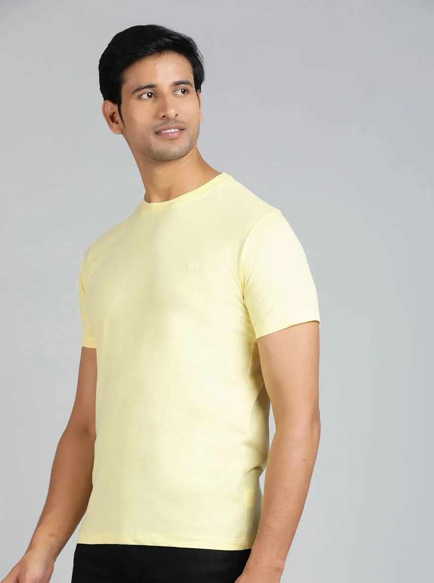 Light Yellow Solid Slim Fit T-Shirt | JadeBlue