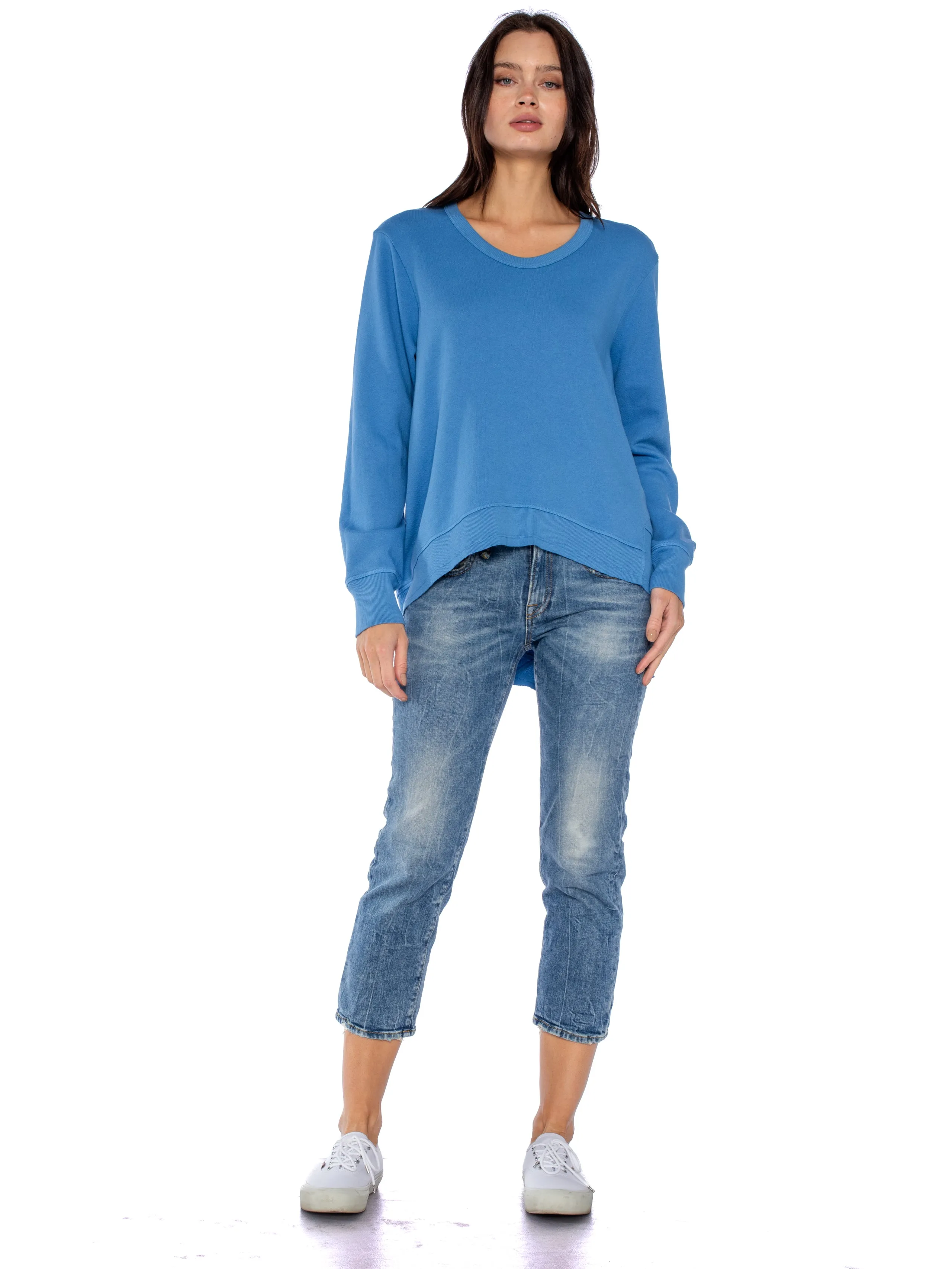 Long Sleeve Basic Big Back Slant Sweatshirt