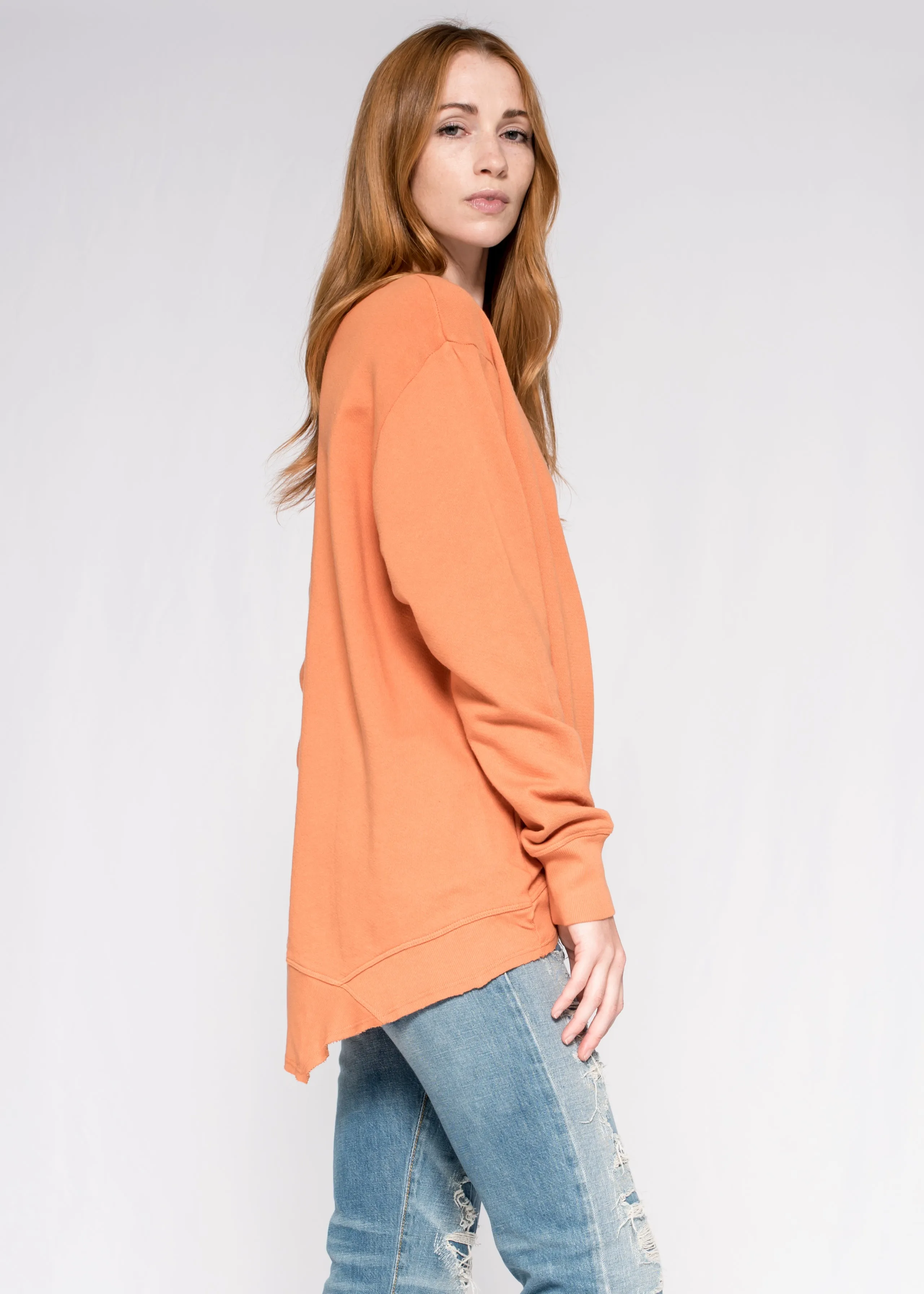 Long Sleeve Basic Big Back Slant Sweatshirt