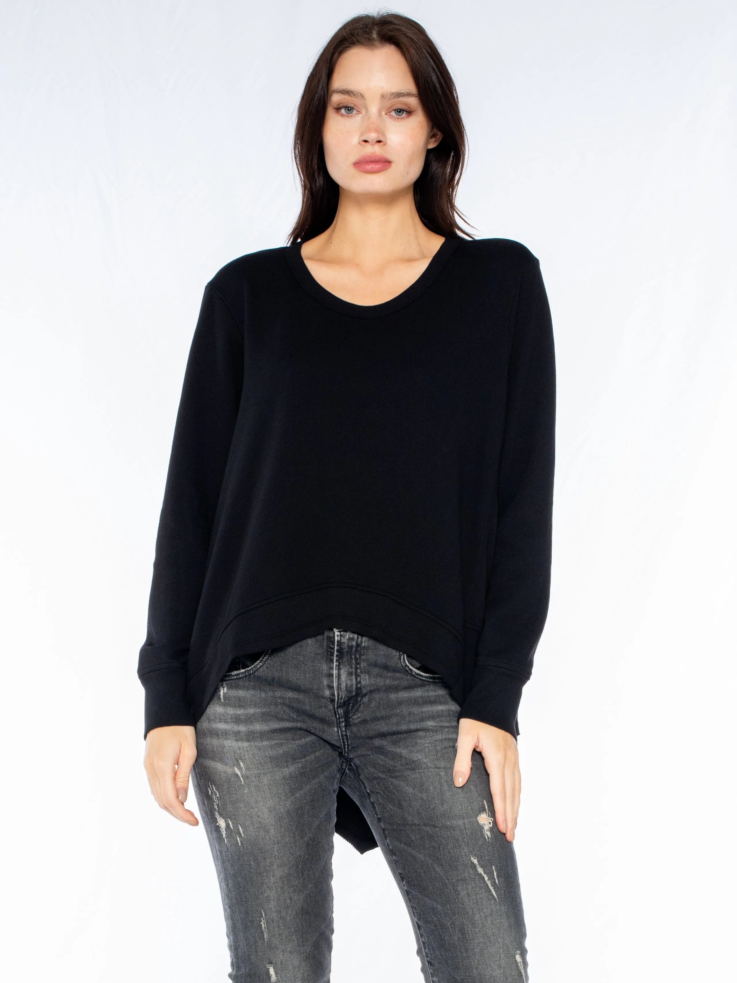 Long Sleeve Basic Big Back Slant Sweatshirt