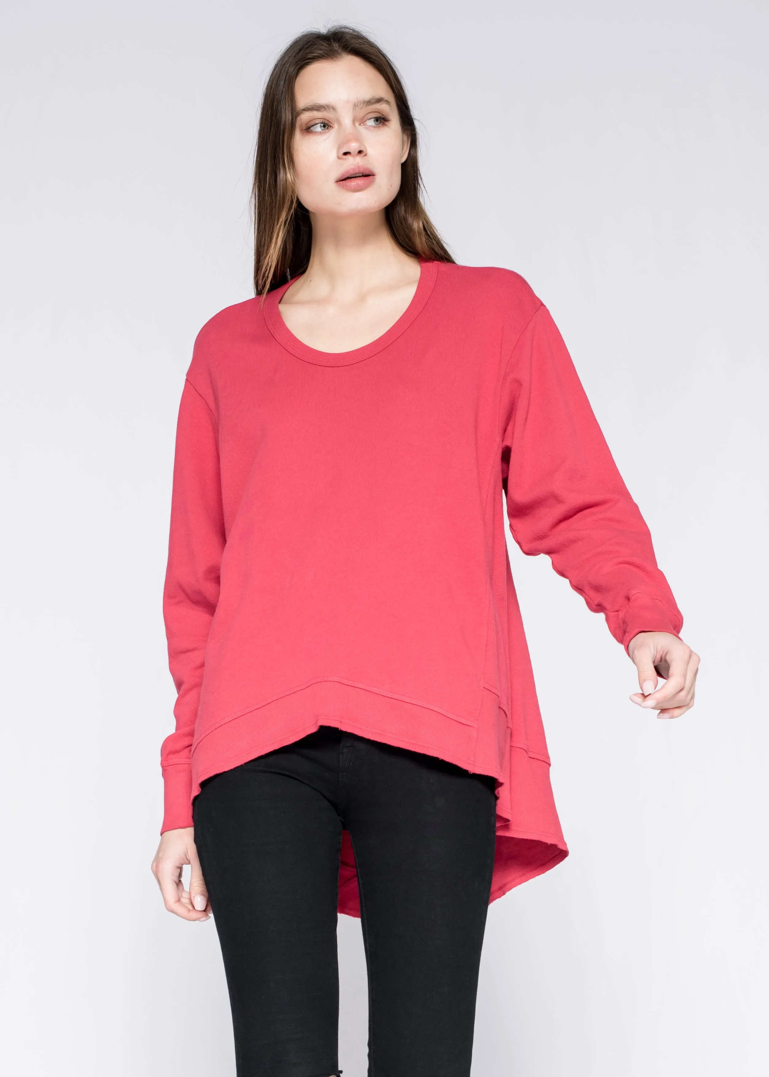 Long Sleeve Basic Big Back Slant Sweatshirt
