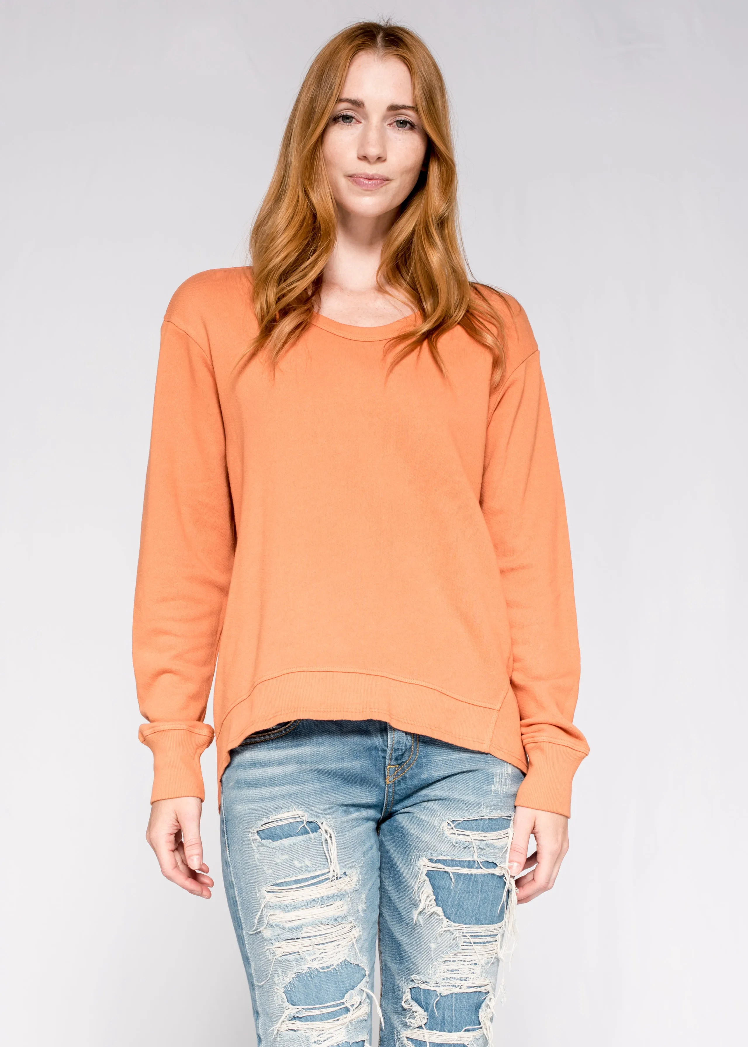 Long Sleeve Basic Big Back Slant Sweatshirt
