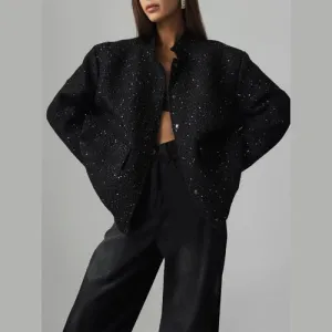 'Luna' Textured Sequin Bomber Jacket