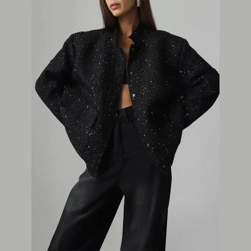 'Luna' Textured Sequin Bomber Jacket