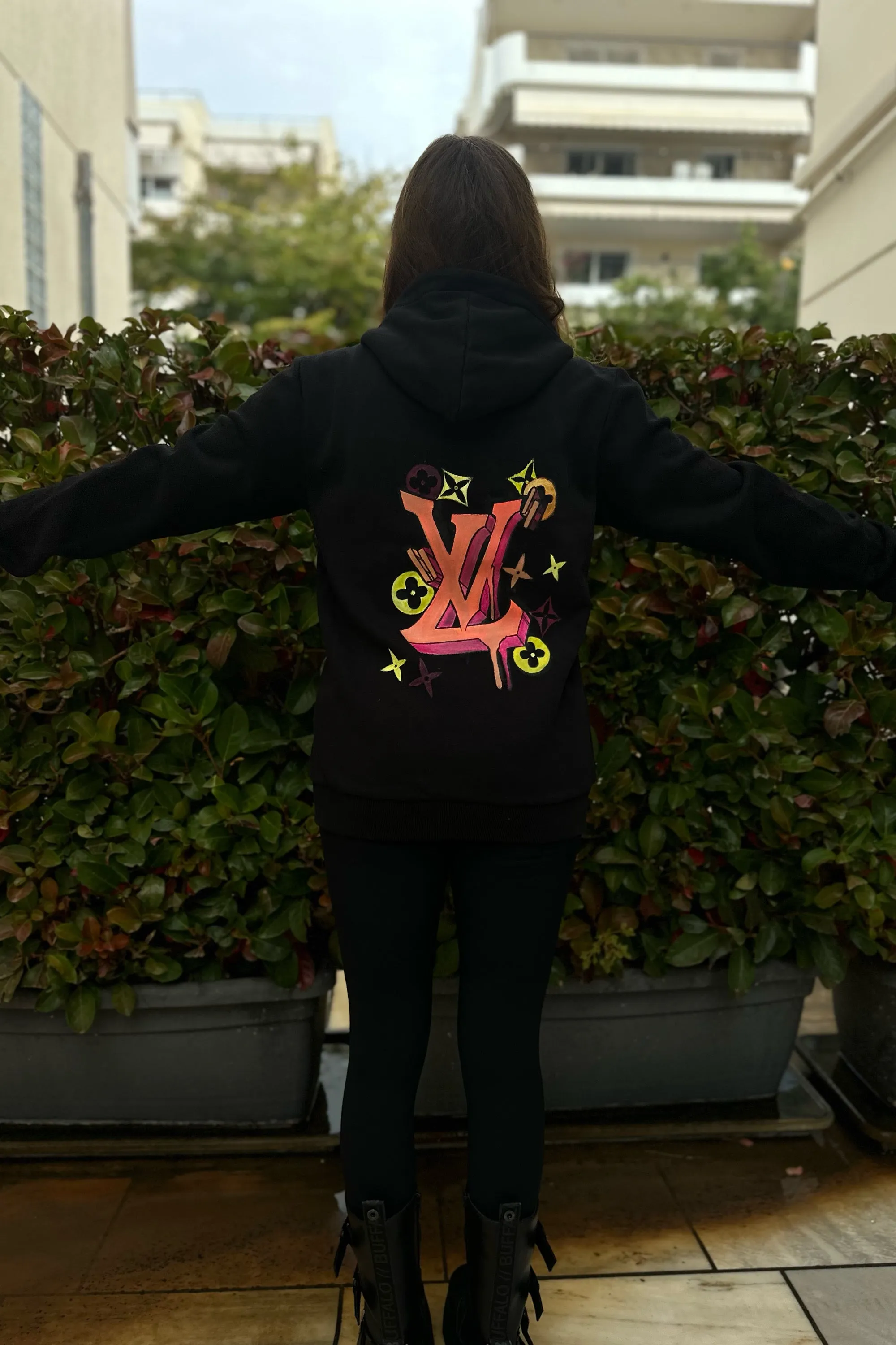 LV MONOGRAM HAND PAINTED ZIP HOODIE