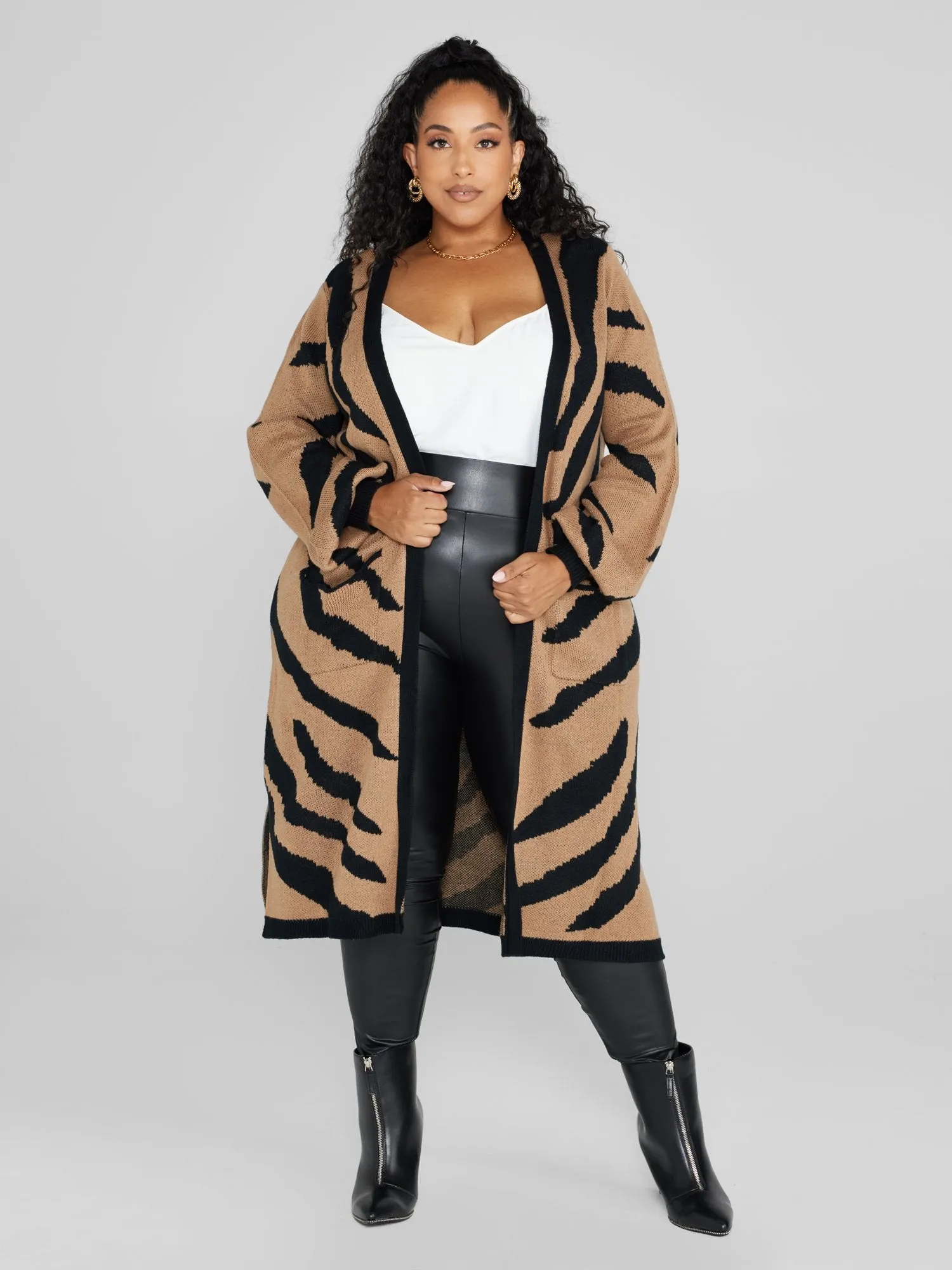 Marguerite Tiger Print Long Cardigan Sweater