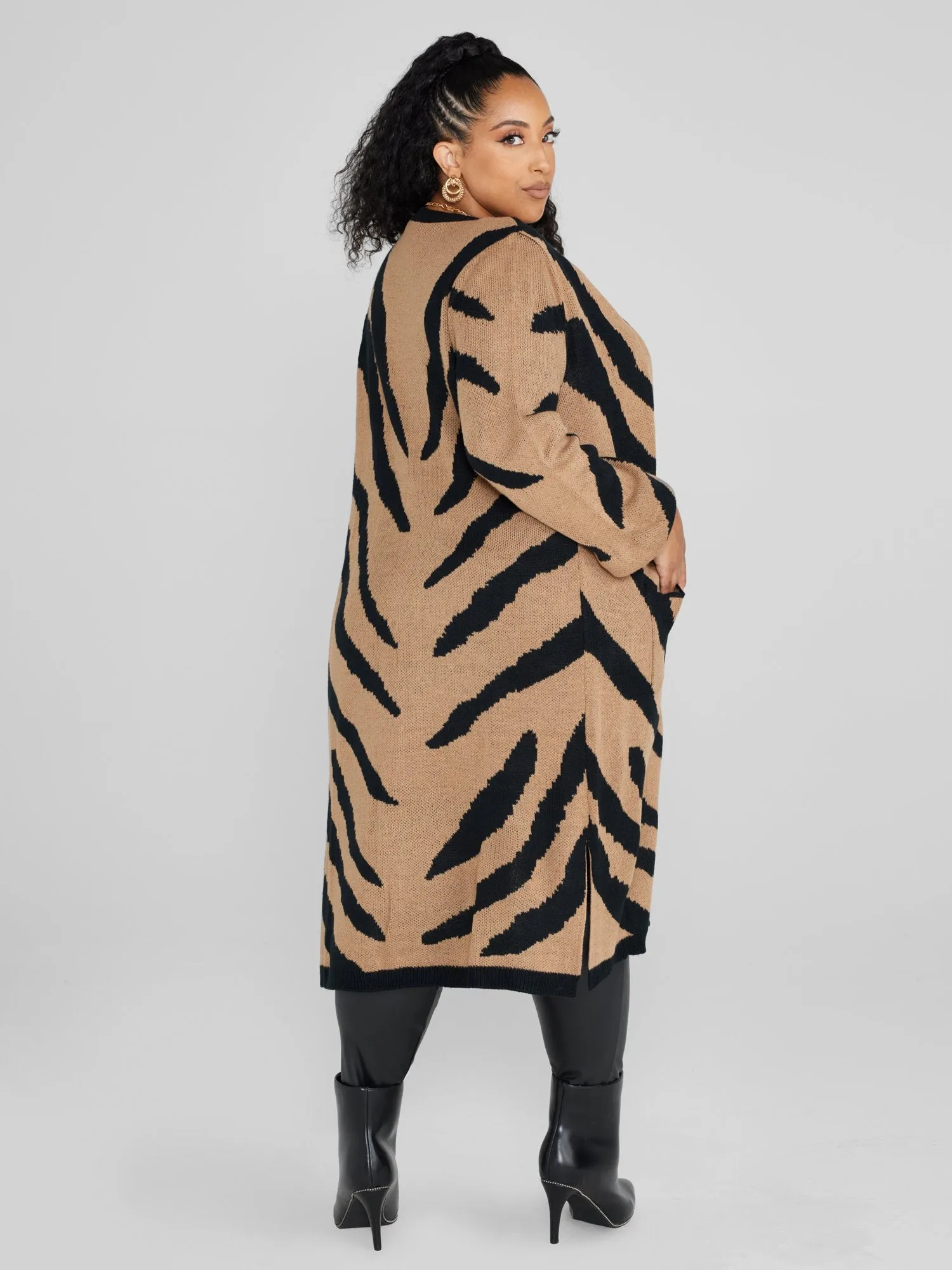 Marguerite Tiger Print Long Cardigan Sweater