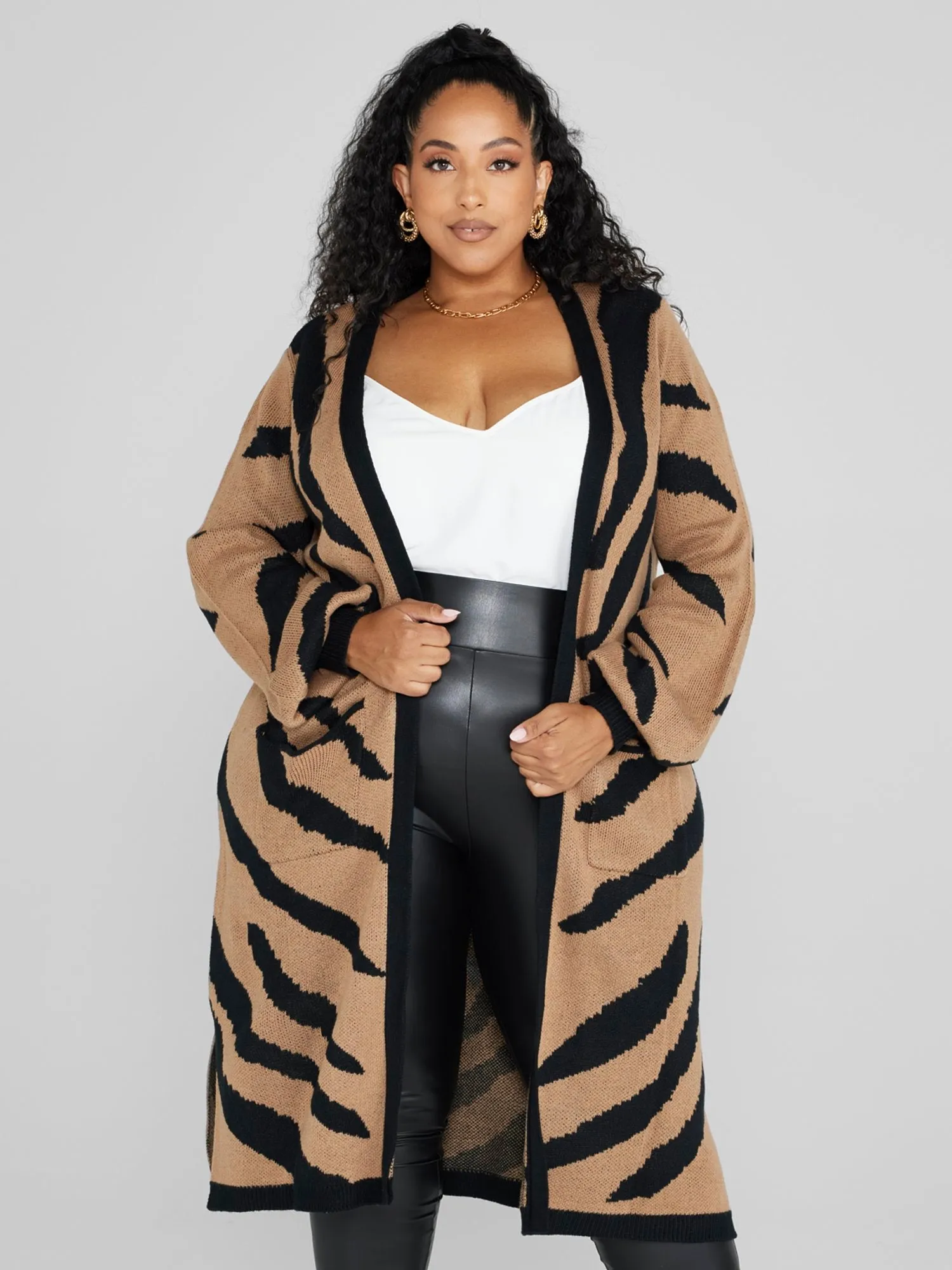 Marguerite Tiger Print Long Cardigan Sweater