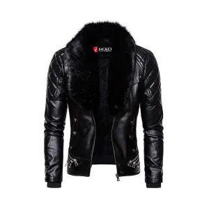 Men's Removable Fur Collar Motorcycle Jacket “ Premium Leather, Classic Biker Style