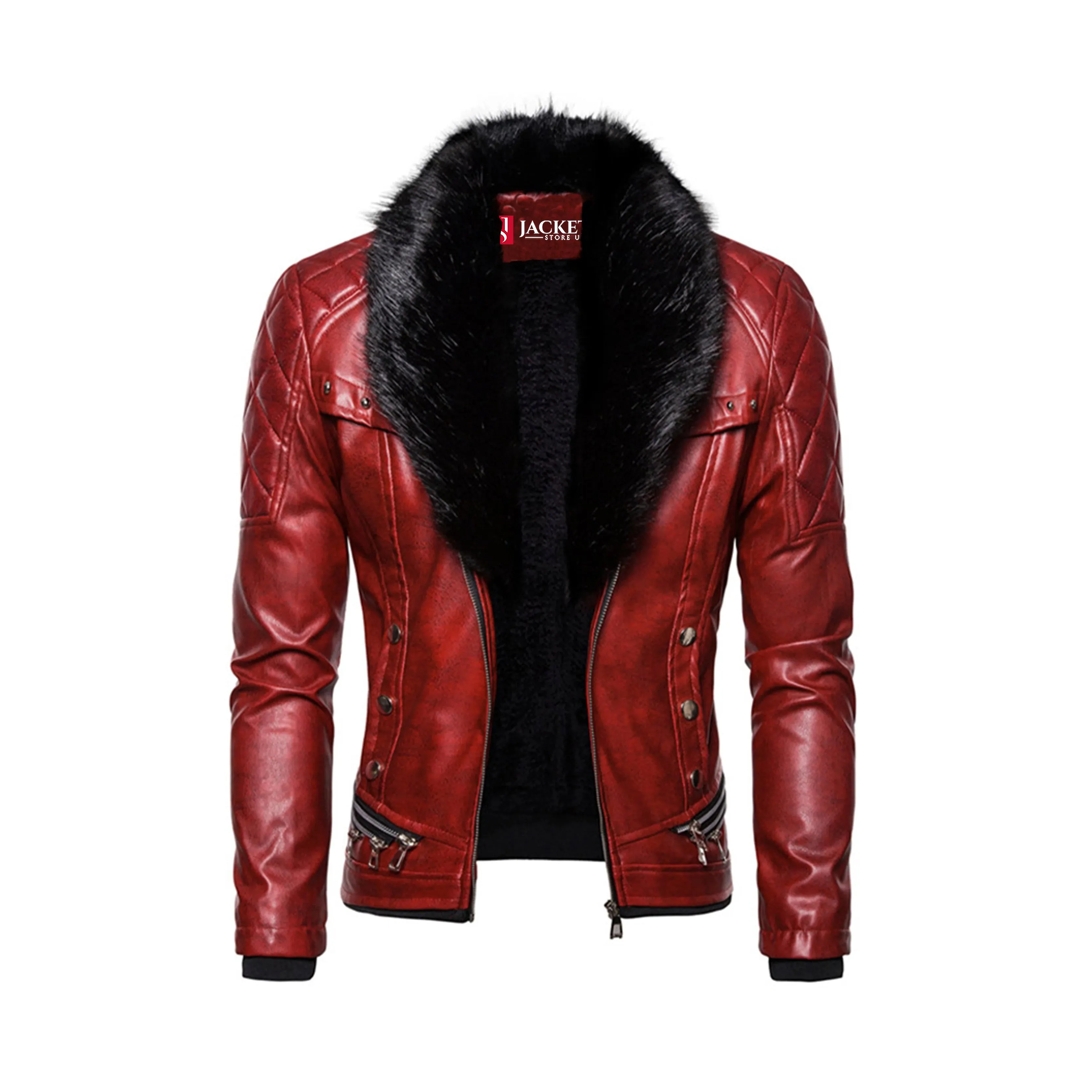 Men's Removable Fur Collar Motorcycle Jacket “ Premium Leather, Classic Biker Style